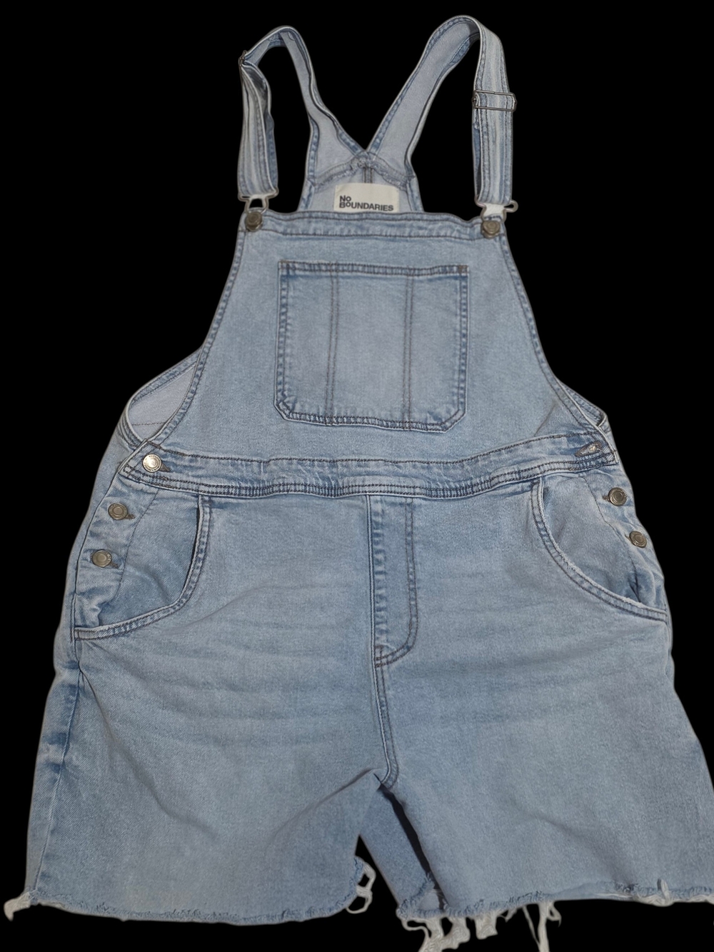No Boundaries Denim Shortalls Light Wash Distressed Frayed Hem Overalls Y2K
